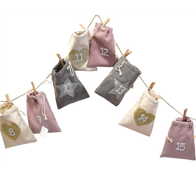 "Adventskalender m. 24 Cordsäckchen Stoff, grau, beige,ca. 275.0x21.0x29.0